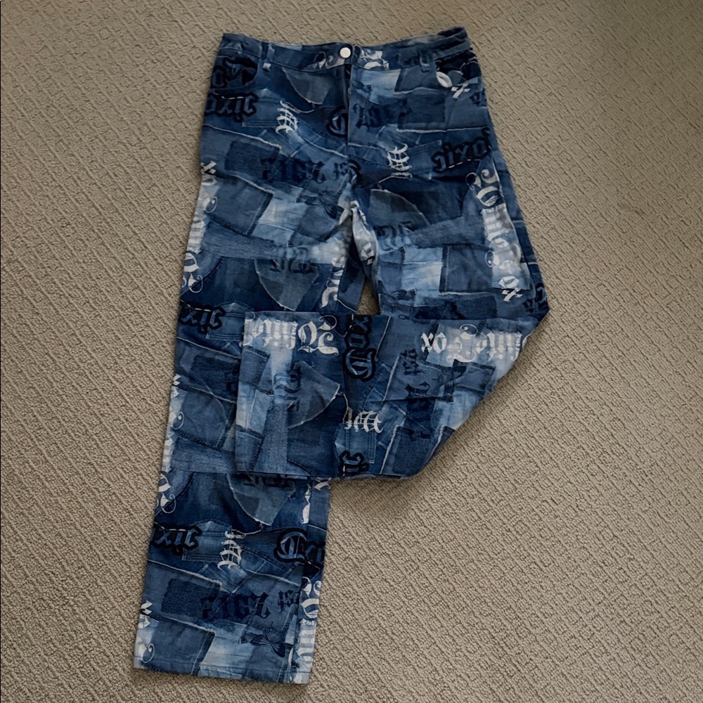 White Fox Boutique Blue Patterned Flare Jeans